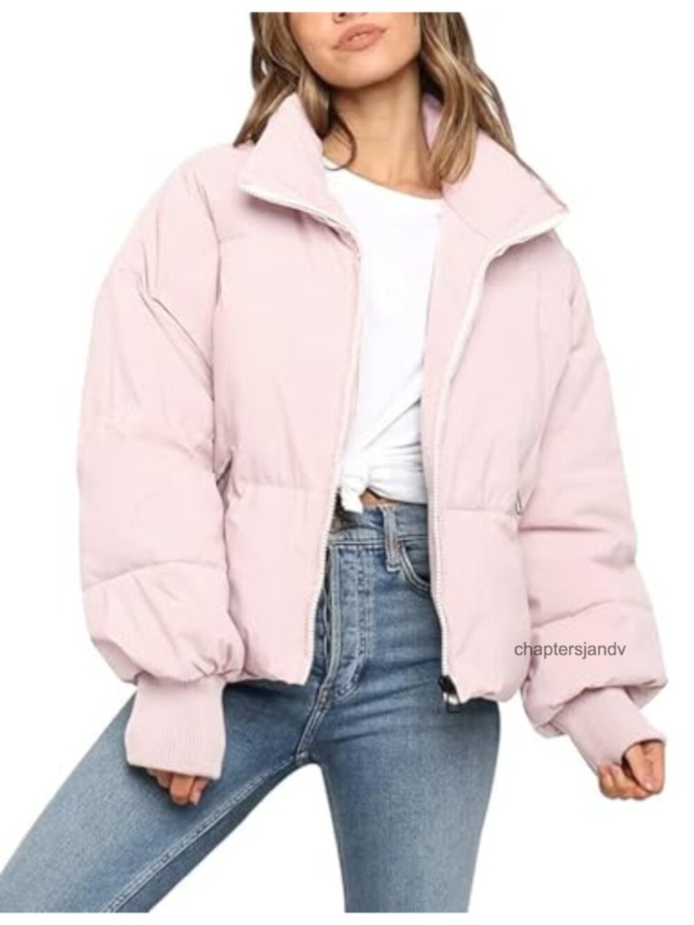 Cropped Puffer Jacket Quilted Winter Coat Warm Zip-Up Outerwear